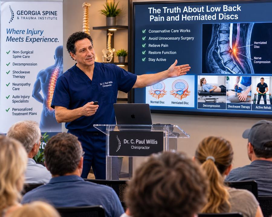Dr. Willis giving a spinal health lecture