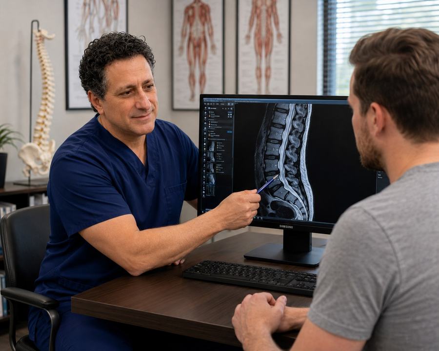Dr. Willis reviewing MRI with patient
